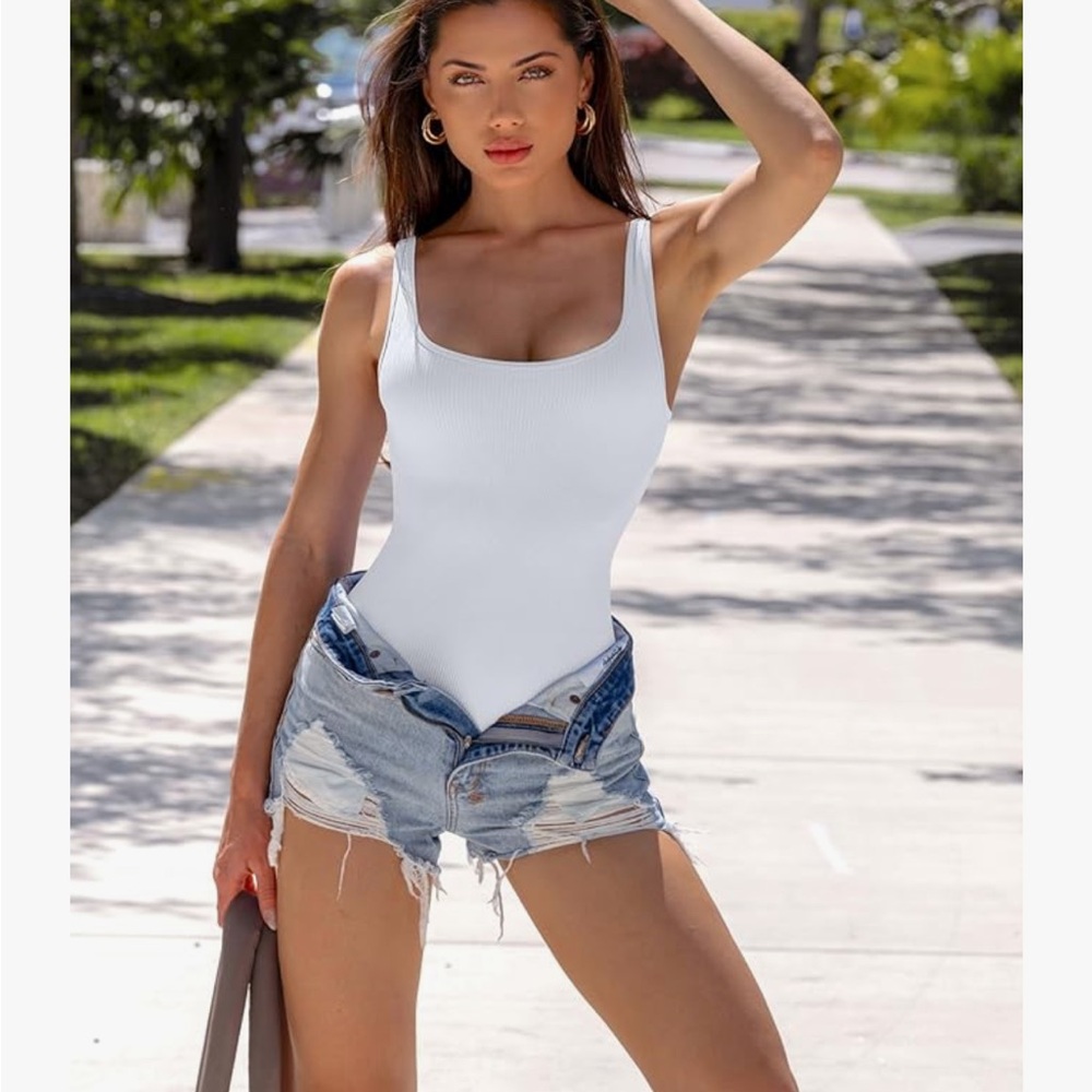 OQO BUNDLE Women's 4 Piece Bodysuits Ribbed Sleeveless Square Neck Tank Tops (S) - Picture 11 of 14
